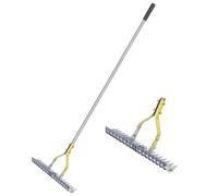 BARAYSTUS Rastrillo de paja y césped, mango largo ajustable 148 cm, resistente acero al carbono, peine multiusos para deshierba y fertilización