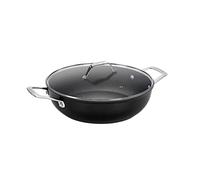 Barazzoni Black Titan Pro, cacerola baja ø32 cm con glass lid, mango de acero remachado, antiadherente Titan Pro (5 capas) inducción compatible, Made in Italy