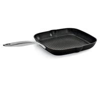 Barazzoni Black Titan Pro, Grill 28 x 28 cm, mango de acero remachado, antiadherente Titan Pro (5 capas). Inducción compatible, Made in Italy