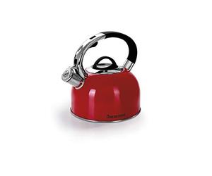 Barazzoni Hervidor de agua, acero inoxidable 18/10, rojo brillante, inducción+gas, boquilla dosificadora, silbato en el tapón. Gran tapa abatible