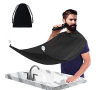 Barba Delantal,Babero para Barba,antiadherente Delantal para barba recortadora de barba, impermeable Delantal de babero capa para afeitar con 2 ventosas,regalo para hombres afeitar,aseo,Negro
