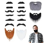 Barba Falsa 16 Piezas,Barba Artificial Autoadhesiva,Divertida Barba Falso Bigote Realista Para Pegar Barba Falsa Barba Facial Para Halloween Navidad Fiesta Cosplay Accesorios