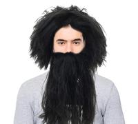 Barba falsa,Barba de anciano,Bigote y peluca largos falsos | Peluca de pelo rizado, conjunto de peluca y barba de cavernícola, accesorios de disfraces para Halloween, carnaval, fiesta de