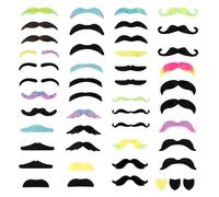 Barba falsa, bigote falso, bigote falso hombre, accesorios hippie mujer, fiesta hippie, accesorios hippie, accesorios hippie, juego de disfraces hippie, bigote negro y colorido, paquete de 48, bigote