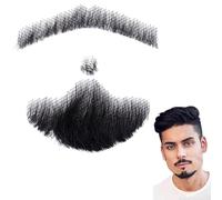 Barba falsa cabello humano barba realista bigote falso invisible cabello facial encaje para hombres vestiendo halloween cosplay estilo de fiesta 4, bigote, realista