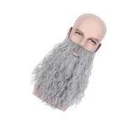 Barba falsa de Halloween, divertido bigote falso, accesorios para el cabello, disfraz de bigote, fiesta, cosplay, suministros de fiesta, barba larga y rizada de mago, gris, Talla única
