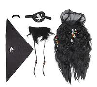 Barba falsa de pirata negro, divertido juego de bigote, peluca, pañuelo en la cabeza, barba trenzada falsa para adultos, niños, disfraz, cosplay, fiesta de Halloween, suministros, accesorios