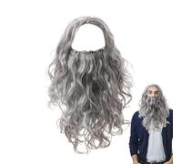 Barba Y Pelucas Gris Largos, Pelucas Y Barba De Hombres - Pelucas Y Barba Cosplay Rizado Gris | Peluca De Maíz De Barba Y Larga Para Fiestas De Halloween, Juegos De Rol, Actuaciones Teatrales
