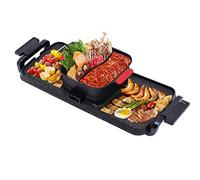 Barbacoa caliente 2 en 1 2200 W interior coreana barbacoa 80 x 24,5 x 18 cm, doble control, control de temperatura separado, olla caliente con barbacoa, multifunción, sin humo, estufa portátil para