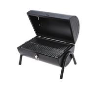 Barbacoa cilindro de metal negro mate con mango de madera y patas metálicas - Incluye 2 rejillas y 2 placas metálicas 38x24,5cm