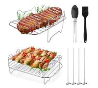 Barbacoa de 2 piezas para freidora de aire para freidora de aire Dual Zone Air Fryer AF300EU/ AF400EU con 4 varillas de parrilla + 1 cepillo de grasa y 1 pinza para alimentos. 304 Acero inoxidable