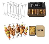 Barbacoa de acero inoxidable para Ninja AF400EU AF300EU Cosori Dual Zone Airfryer, accesorio para freidora de aire caliente, doble zona Airfryer de 7,6 l y 9,5 l, con 200 papel de horno y 28 brochetas