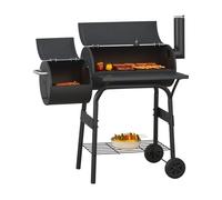 casa.pro Ahumador Barbacoa Smoker Portátil Barbacoa de Carbón con 2 Cámaras 2 Ruedas con Estantes Termómetro Salida de Aire y Chimenea Asa Acero Inoxidable 115 x 110 x 64 cm - Negro