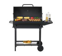 casa.pro Barbacoa de Carbón con 2 Ruedas y Asa Carro de Barbacoa con Parilla 3 Estantes Tapa con Termómetro Aberturas de Ventilación Acero Inoxidable Plástico 95 x 108 x 61 cm - Negro