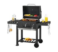 casa.pro Barbacoa de Carbón con 2 Ruedas Cajón para Cenizas 3 Estantes Carro Carro de Barbacoa Tapa con Termómetro Reguladores de Ventilación Acero Inoxidable Plástico 105 x 135 x 48 cm - Negro