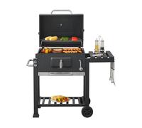 casa.pro Barbacoa de Carbón con 2 Ruedas Cajón para Cenizas 2 Estantes Carro de Barbacoa Tapa con Termómetro Reguladores de Ventilación Acero Inoxidable Plástico 105 x 114 x 48 cm - Negro