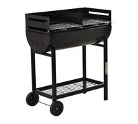 Outsunny Barbacoa de Carbón con Parrilla Ajustable en Altura para Exterior Barbacoa Portátil con Estante de Almacenaje y Ruedas 90x45x96 cm Negro