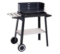 Outsunny Barbacoa de Carbón Vegetal Parrillas Asador BBQ de Picnic Altura Ajustable con Estantes y Ruedas para Jardín Exterior Acampada Aosom España