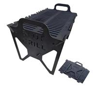Barbacoa De Carbón Portátil | Parrilla de Camping para Fogata con Artesa - Soporte Compacto Resistente Asador para Exteriores Balcón Patio Camping Playa Jardín