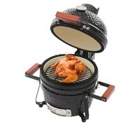 Barbacoa de carbón vegetal, mini barbacoa de carbón vegetal con termómetro, diámetro de 32 cm, parrilla de cerámica redonda, parrilla de cerámica para huevo, ahumador, barbacoa
