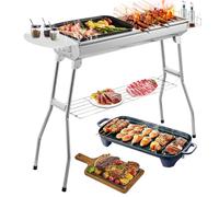 Barbacoa de carbón vegetal, XXL, parrilla de carbón portátil, parrilla plegable de acero inoxidable, barbacoa al aire libre con tabla de especias, cesta de almacenamiento, parrilla de carbón plegable