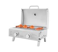 Barbacoa de gas, barbacoa de gas, 55 8 cm, exterior, camping, jardín, terraza, 2 quemadores, acero inoxidable, plegable, fácil de limpiar