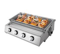 Barbacoa de gas combinada con parrilla de 4 fuegos, parrilla de gas, asador de gas, asador de gas, barbacoa exterior, pícnic, mesa sin humo, color plateado