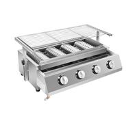 Barbacoa de Gas Con 4 Fuegos, LPG BBQ Grill de Mesa Para Jardín, Parrilla de Altura Ajustable, Quemador de Acero Inoxidable