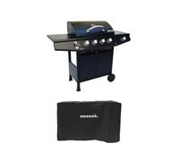 Barbacoa de gas de 4 quemadores con 1 quemador lateral negro - 125x43.5x103 cm