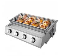 Barbacoa de gas portátil, 4 quemadores de acero inoxidable, superficie de cocción, 54 x 23 cm, 5 kW, altura ajustable, barbacoa de gas propano para la cocina al aire libre, camping