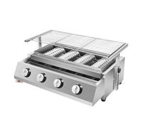 Barbacoa de gas portátil de 4 quemadores LPG de acero inoxidable con placas de acero, 57 x 39 x 17,5 cm, parrilla de gas de mesa para asar carne, mariscos, carne, verduras