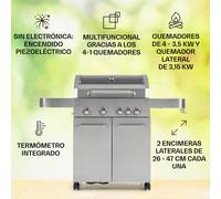 Barbacoa de gas Valkyrie 4 x 3,5 kW + 3,15 kW quemador 74 x 44 cm barbacoa mirador acero inoxidable Klarstein