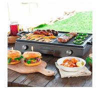 Cecotec Barbacoa Eléctrica de Sobremesa PerfectRoast 3000 Inox. 3000 W, Superficie de cocinado Mixta, Revestimiento Antiadherente Rockstone, Termostato regulable, Bandeja recogegrasas