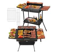 Barbacoa eléctrica 2 en 1 de mesa, Parrilla 2400 W, para balcón, exterior e interior, con soporte, gran compartimento, regulador de temperatura sin niveles