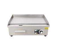 Barbacoa eléctrica, Barbacoa eléctrica comercial, plancha | Para comercio, 3000 W, acero inoxidable, 50-300 °C, placa de 8 mm, depósito de recogida de aceite
