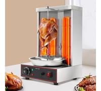 Barbacoa eléctrica de acero inoxidable Döner de 2800-3000 W, parrilla vertical, parrilla giratoria automática, temperatura ajustable, 2 tubos de calefacción, bandeja colectora de grasa, luces