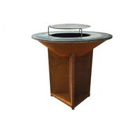 PURLINE | Barbacoa grande en acero corten con grill | Barbacoa de exterior con gran parrilla de 100 cm de diámetro y acabado en acero corten resistente