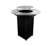 PURLINE | Barbacoa grande en negro con plancha de acero y grill de 100 cm - Barbacoa de exterior de alta capacidad con parrilla y plancha circular profesional