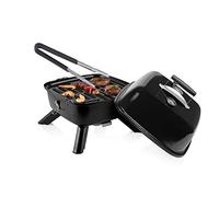 Barbacoa híbrida con pinzas para barbacoa, adecuada como parrilla eléctrica o de carbón vegetal, 37 x 37 cm, termostato regulable, 2000 W