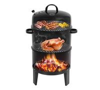 Barbacoa para ahumar con termómetro, horno para ahumar y asar - Barbacoa 3 en 1 de hierro con 2 niveles para jardín, balcón y exterior, 40 cm