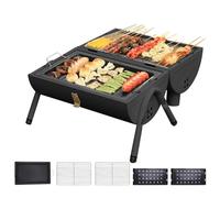 Barbacoa para fumar de camping - Asador de barbacoa estilo barril, utensilios de cocina al aire libre al aire libre | Parrilla ligera ventilada, fosa de fuego multifunción, parrilla de acero para el
