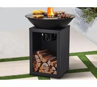Barbacoa plancha brasero a carbón y madera con compartimento 80 x 80 x 96 negro - IGNOS