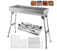 Barbacoa plegable de acero inoxidable, portátil, regulable en altura, patas reforzadas con 8 puntos de apoyo, ideal para camping, picnic, jardín y playa, 73 x 33,5 x 70 cm