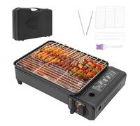 Barbacoa portátil de camping de 2,2 kw, 42 x 26 x 11 cm, barbacoa de gas de 160 g/hora, cocina de gas para exteriores, set de cocina de gas con 2 rejillas, bolsa de transporte, cepillo, pinza para