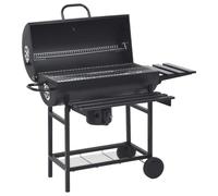 Barbacoa portátil de carbón vegetal de acero con tapa, estante lateral plegable y placa frontal, rejilla para mantener el calor, depósito de cenizas extraíble y ruedas, 115 x 85 x 95 cm, color negro