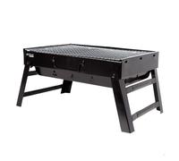 AKTIVE 63032, Barbacoa Portátil a carbón de acero Negra y rectangular, plegable, Medidas 43 x 29 x 22 cm, Con asa, fácil de transportar, parrilla camping, terraza, balcón
