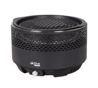 AKTIVE 63002 - Barbacoa Portátil a carbón recargable a pilas sin Humo Negra, Protección antigoteo, Medidas Ø34x22cm, Incluye bolsa de transporte, Hornea en la parte interior, parrilla