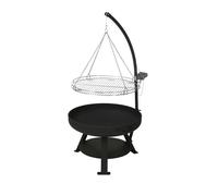 Barbacoa y brasero 2 en 1: parrilla de altura ajustable, cuenco de metal resistente y rejilla cromada