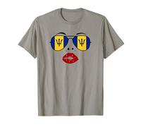 Barbados Flag Summer Girl Lips Kiss National Sunglasses Day Camiseta
