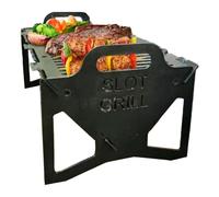 Barbecue Charcoal Grill, Heavy Duty Campfire Grill, Folding Cooking Stand, Non-Stick Surfaces, Multi-Functional Outdoor Tool for Bonfire, Traveling, Camping, Party, Garden, Black